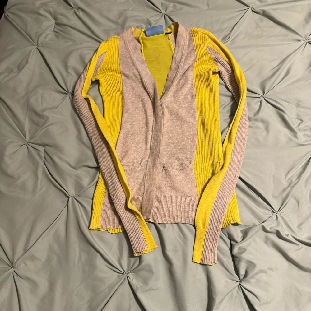 Vera Wang Yellow and Tan Button Up Cardigan